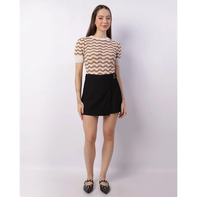 Short Saia Feminino Com Fivela Preto P