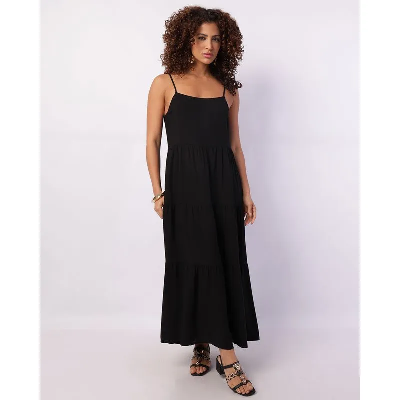 Vestido Feminino Longo Viscose Alcinha Preto M