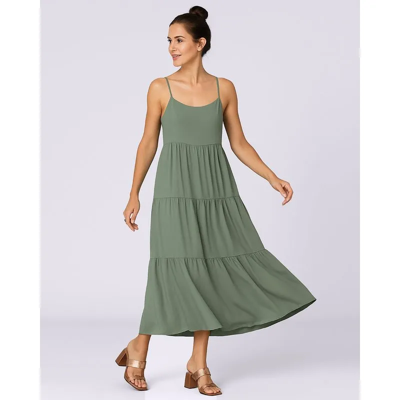 Vestido Feminino Midi Viscose Alcinha Verde P