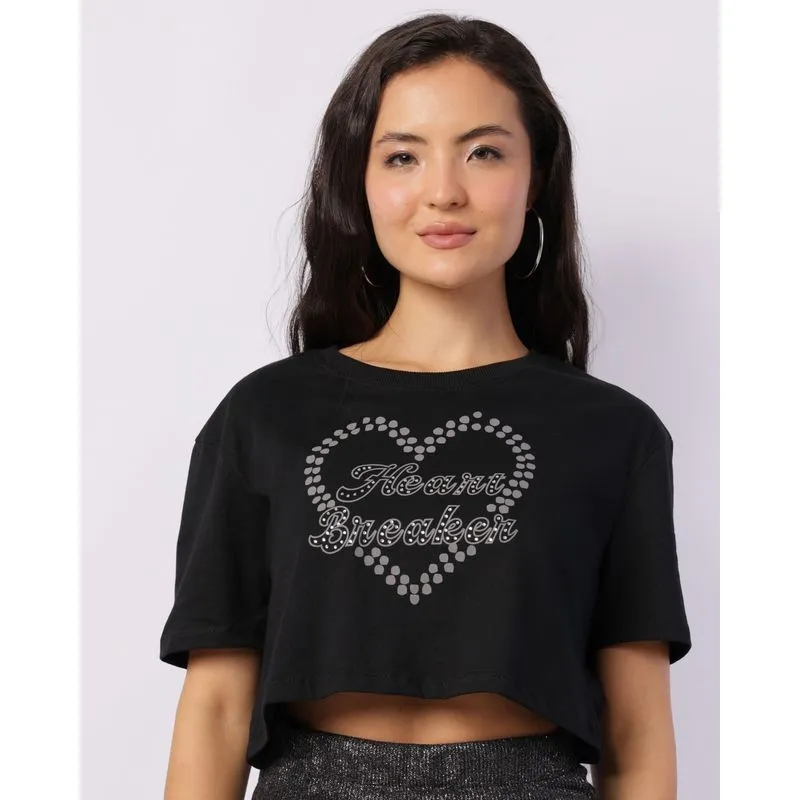 Camiseta Feminina Cropped Manga Curta com Strass Preta G