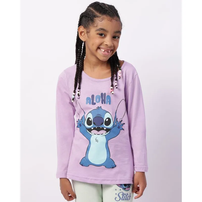 Camiseta Infantil Disney Stitch Manga Longa Lilás 4