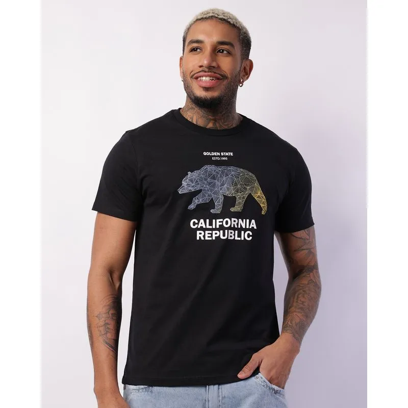 Camiseta Masculina com Estampa Manga Curta Preta P