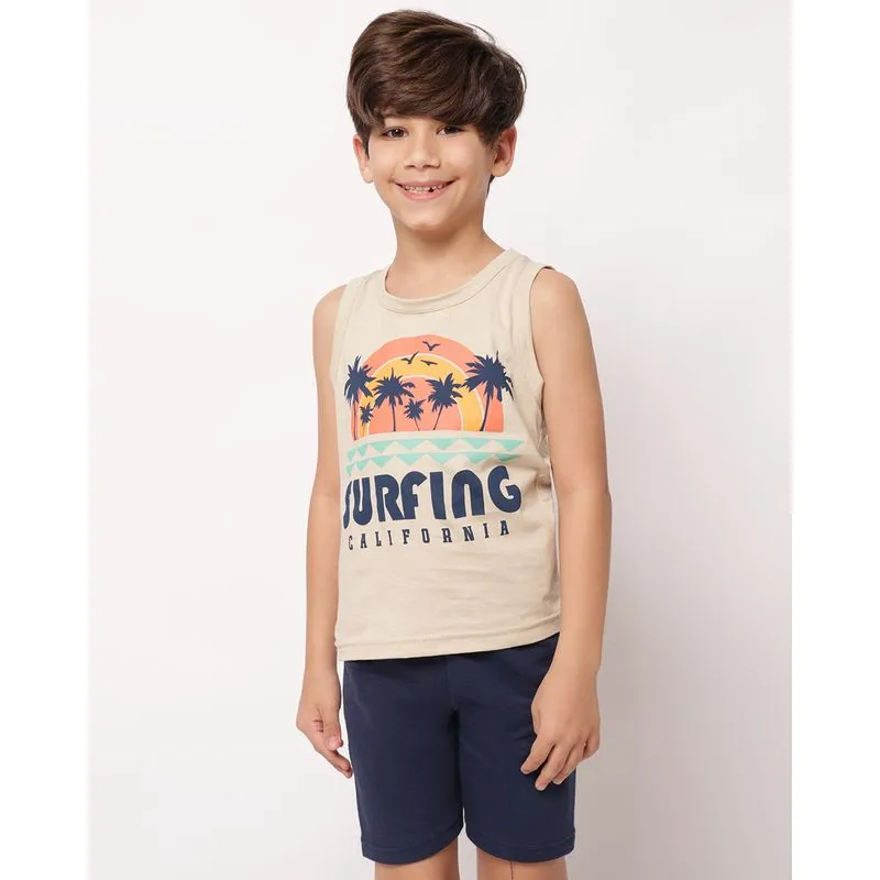 Conjunto Infantil Curto Algodão com Estampa Surf Bege 8
