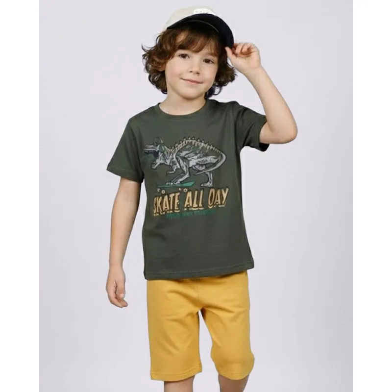 Conjunto Infantil Algodão Curto com Estampa Dinossauro Verde 14