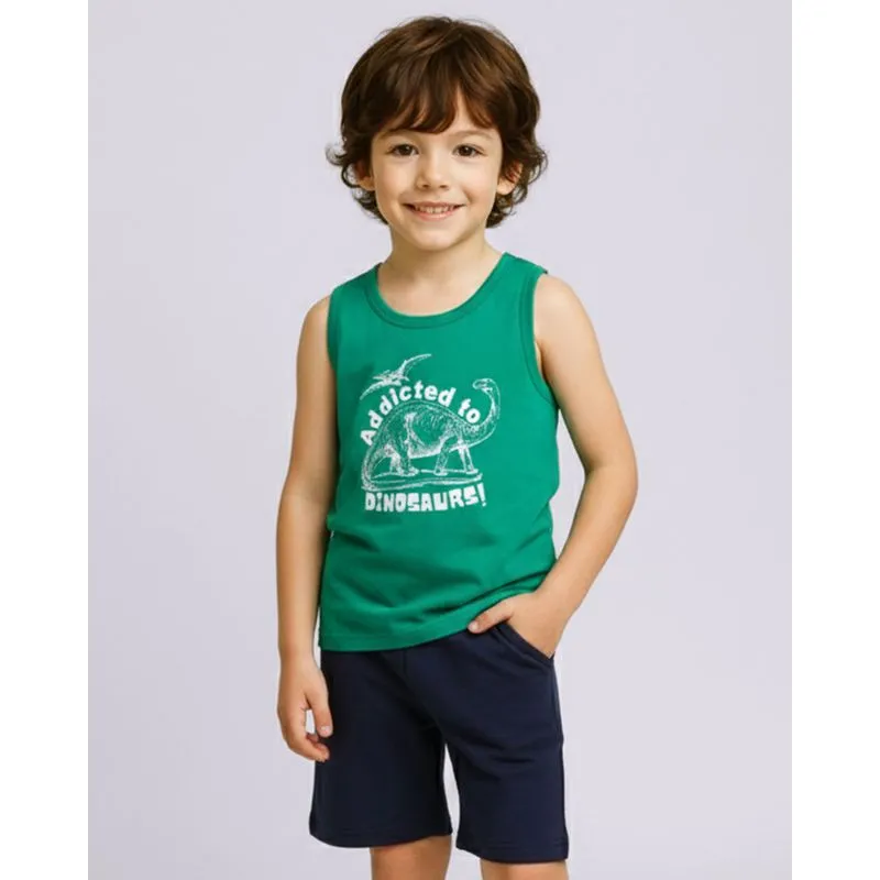 Conjunto Infantil Regata Algodão Estampada Dinossauro Verde 16