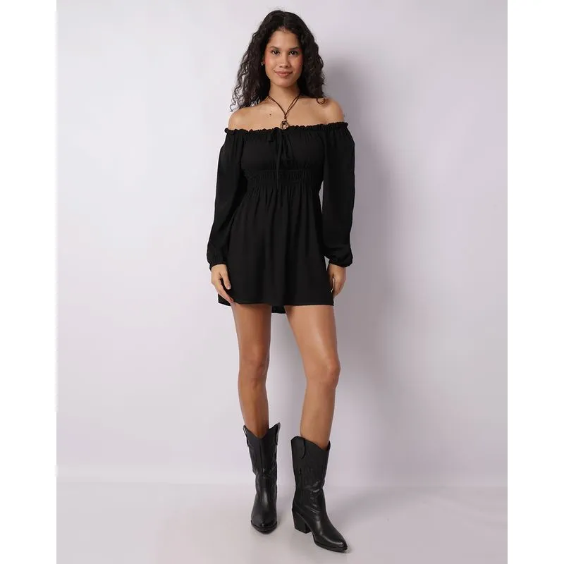 Vestido Feminino Curto Manga Longa Ciganinha Preto P