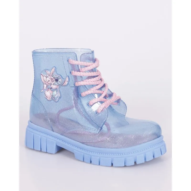 Bota Infantil Coturno Luelua Disney Stitch Com Glitter Azul 25/26