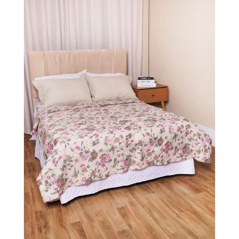 Colcha Casal Arte & Cazza 180cmx215cm Estampa Floral Marrom UN