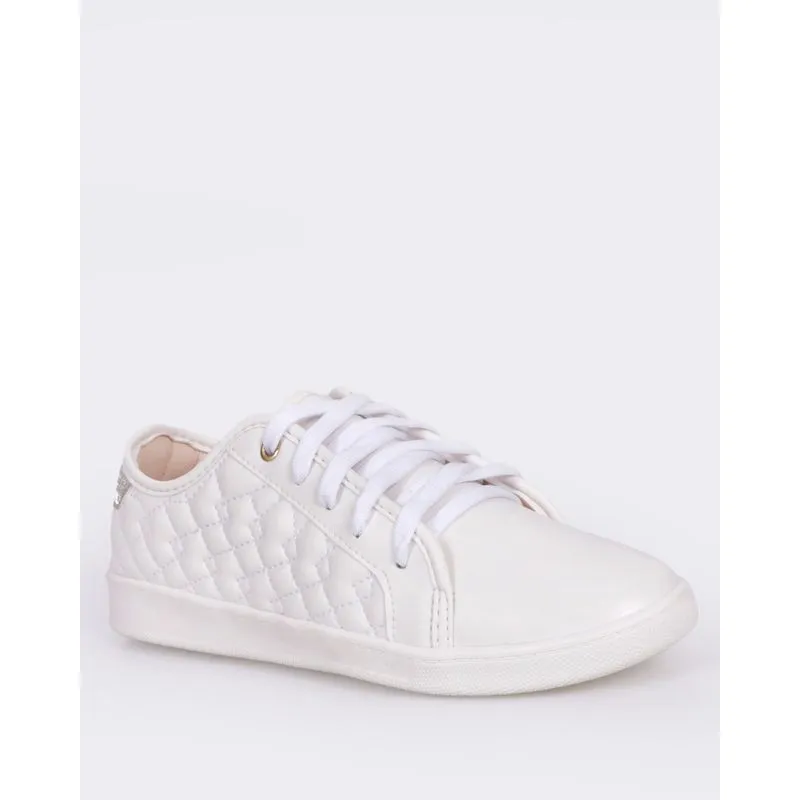 Tênis Feminino Casual Matelado Recorte Com Brilho Branco 36