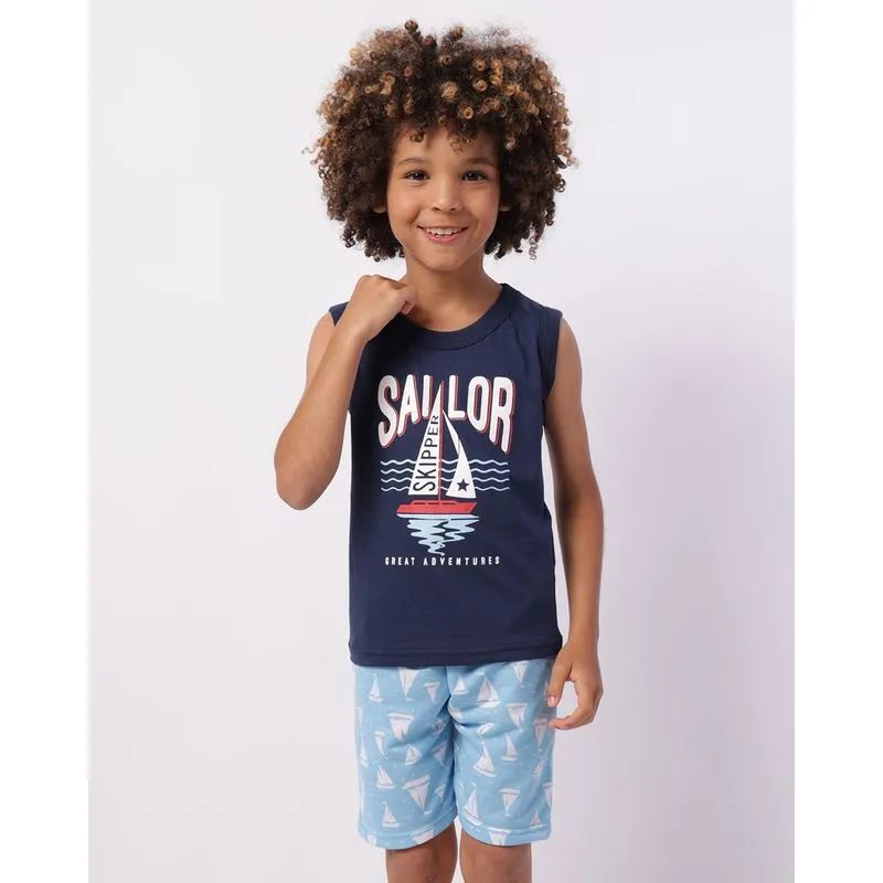 Conjunto Infantil Curto Algodão Estampa Tropical Marinho 6