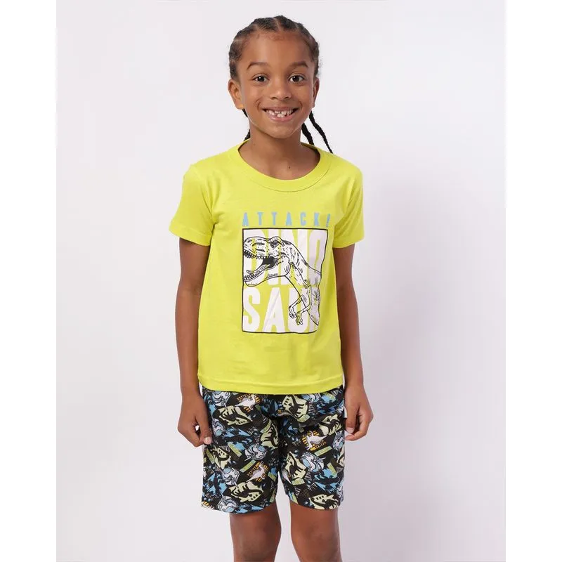 Conjunto Infantil Curto com Estampa Dinossauro Neon Verde 4