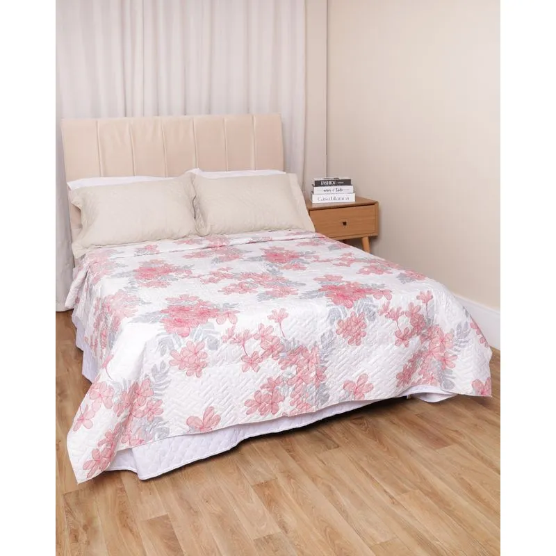 Colcha Casal Arte & Cazza 180cmx215cm Estampa Floral Rosa UN