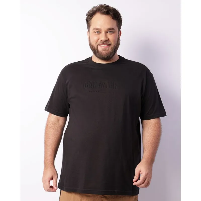 Camiseta Plus Size Masculina Gangster Manga Curta Preta G2