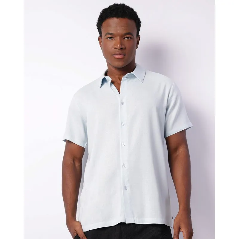 Camisa Masculina Viscolinho Manga Curta Com Botões Azul G