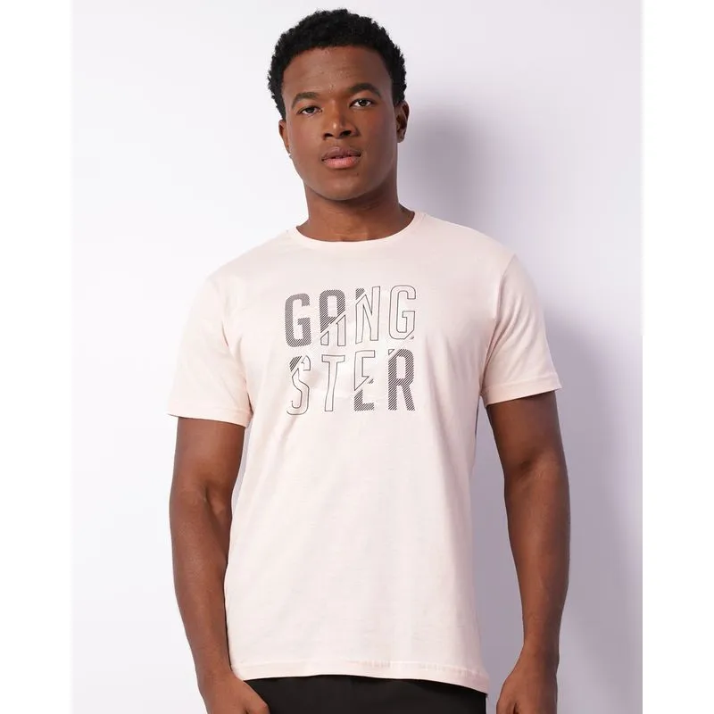 Camiseta Masculina Gangster Estampa Frontal Manga Curta Rosa M