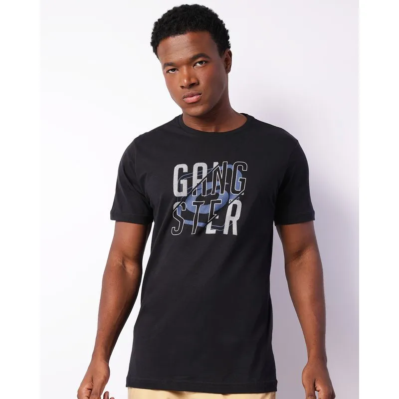 Camiseta Masculina Gangster Estampa Frontal Manga Curta Preta M