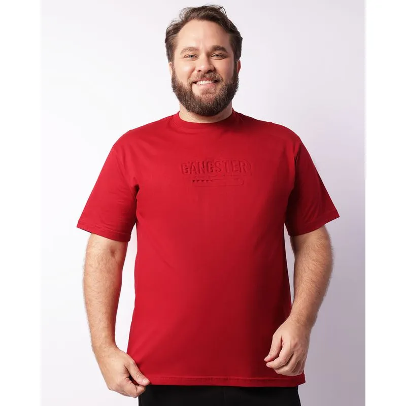 Camiseta Plus Size Masculina Gangster Manga Curta Vermelha G2