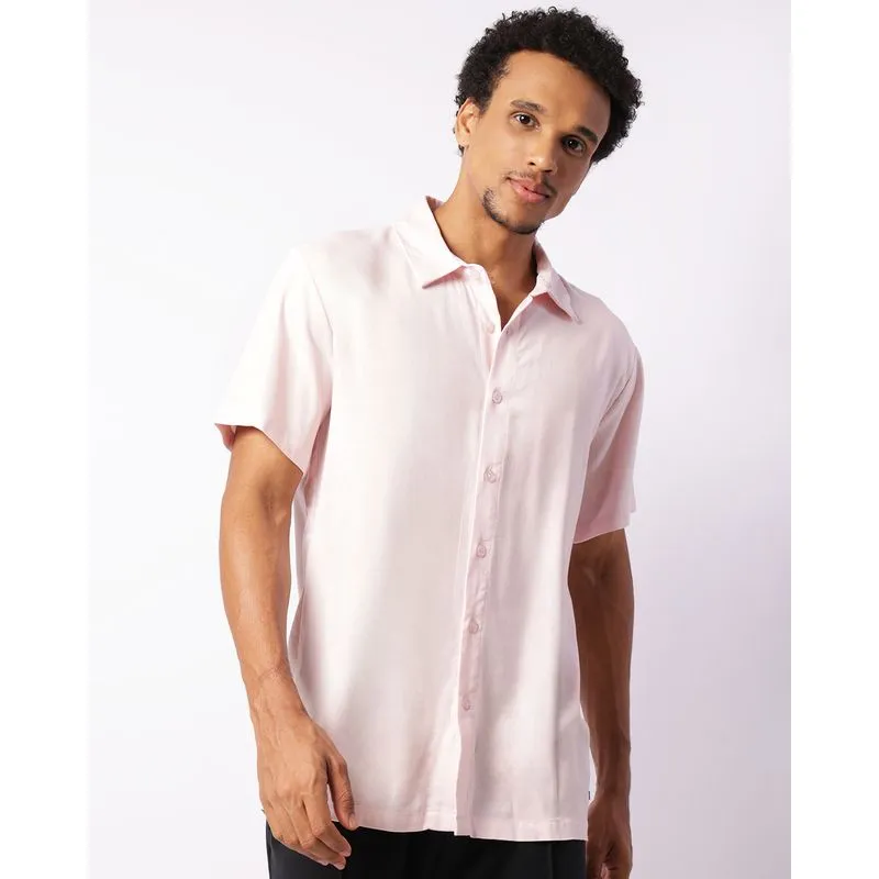 Camisa Masculina Viscolinho Manga Curta Com Botões Rosa GG