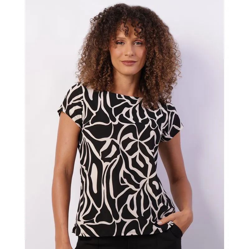 Blusa Feminina Manga Curta Liganete Estampada Preta M