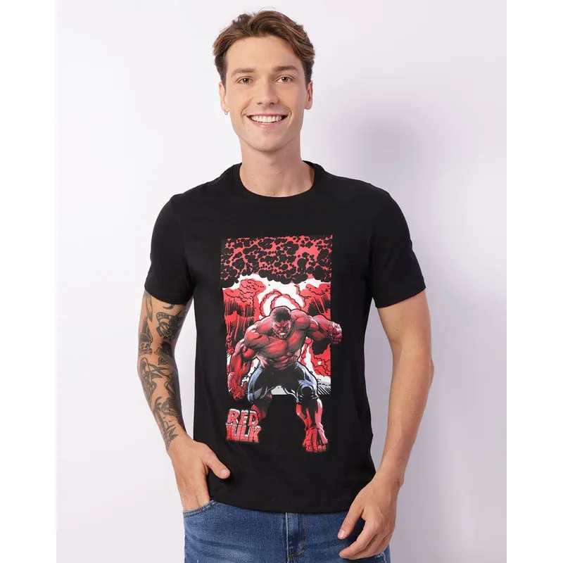 Camiseta Masculina Marvel Hulk Manga Curta Preta G