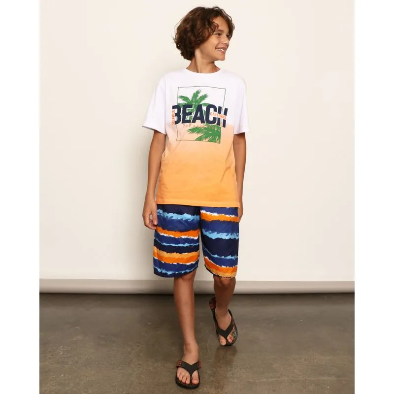 Bermuda Juvenil Reta Estampada Azul 14