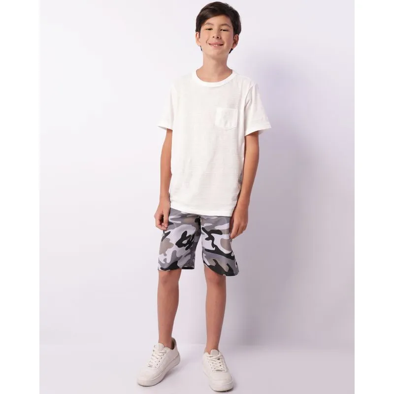 Bermuda Juvenil Reta Estampada Cinza 10