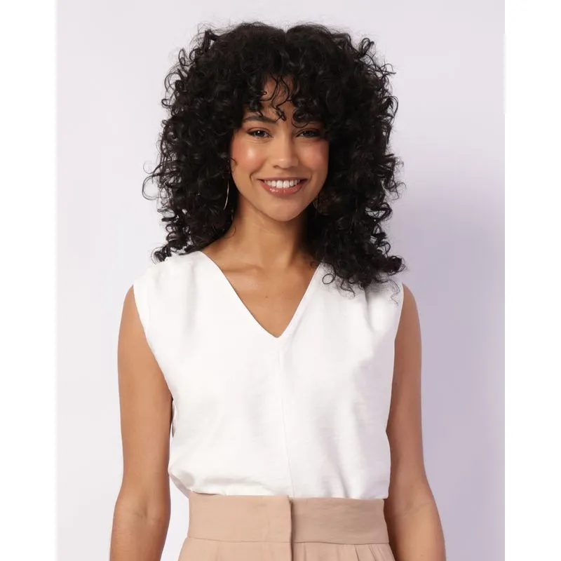 Regata Feminina Viscose Decote V Franzido Branca P