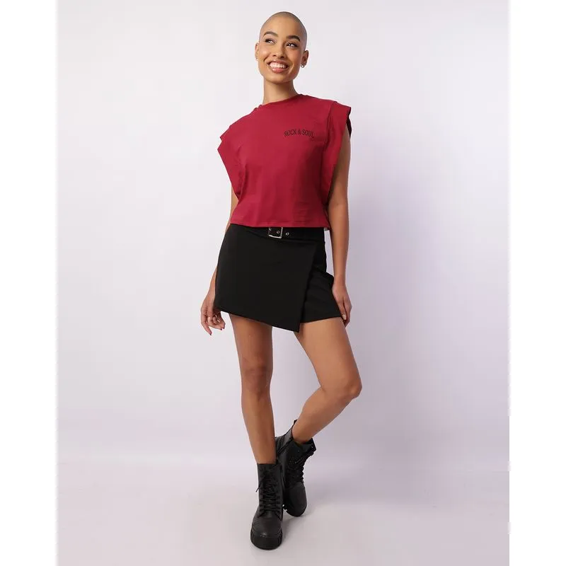 Short Saia Feminino com Cinto Fivela Preto M