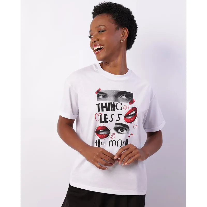Camiseta Feminina com Aplicação Manga Curta Branca G