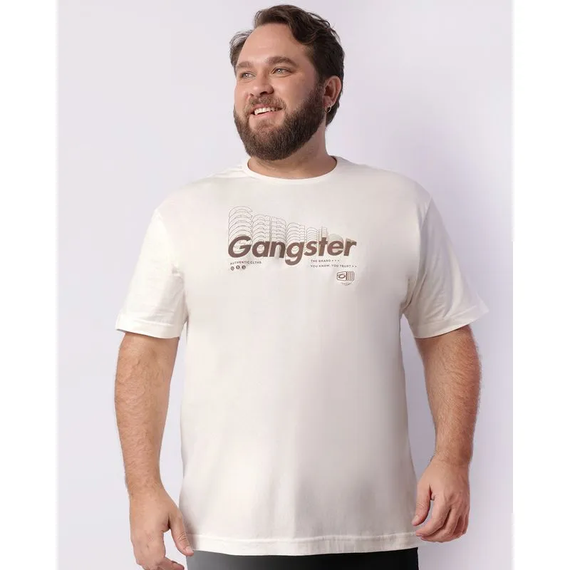 Camiseta Plus Size Masculina Gangster Manga Curta Bege G3