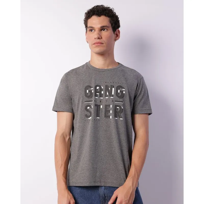 Camiseta Masculina Gangster Estampa Manga Curta Cinza P