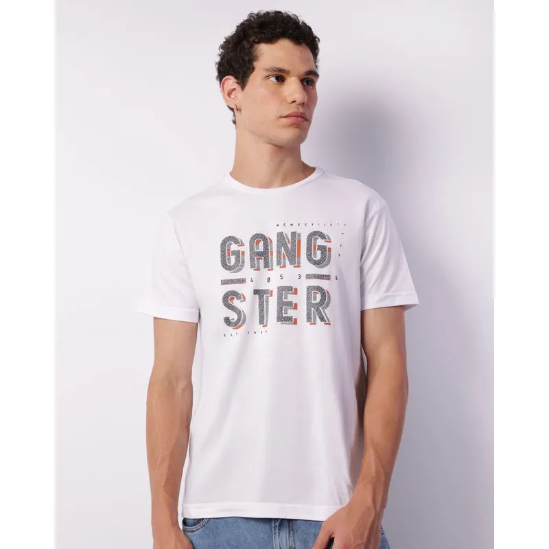 Camiseta Masculina Gangster Estampa Manga Curta Branca M