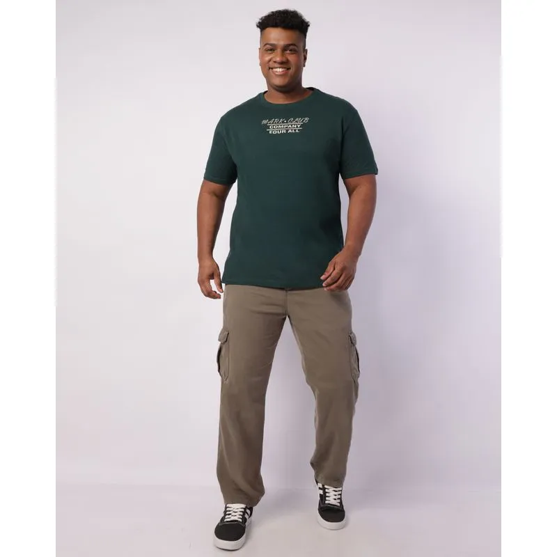 Calça Sarja Plus Size Masculina Reta com Bolsos Cargo Verde 50
