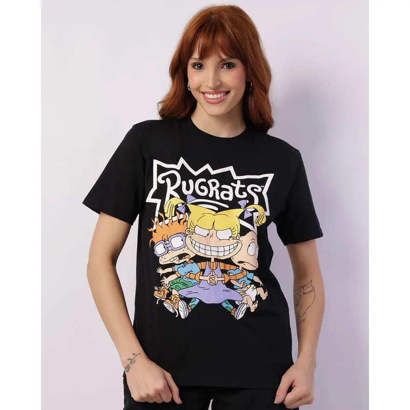 Camiseta Feminina Rugrats Manga Curta Preta M