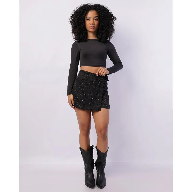 Short Saia Feminino Curto com Strass Preto P