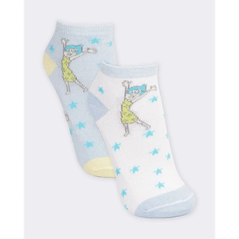 Kit 2 Pares De Meia Infantil Disney Alegria Divertidamente Branca E Azul 30 A 33