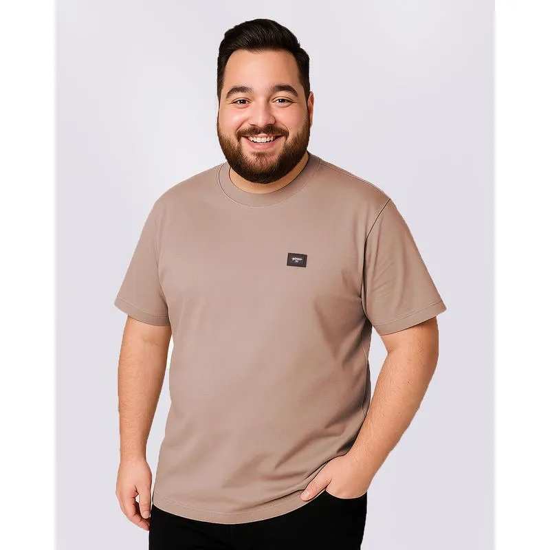Camiseta Plus Size Masculina Manga Curta Bege G1