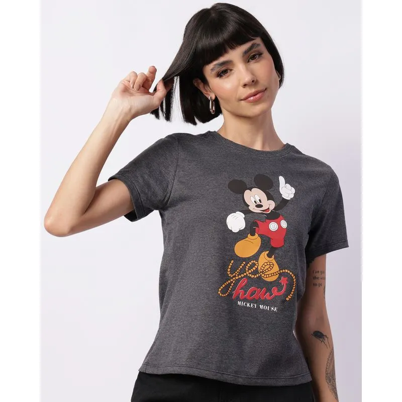 Camiseta Feminina Disney Mickey Manga Curta Cinza P