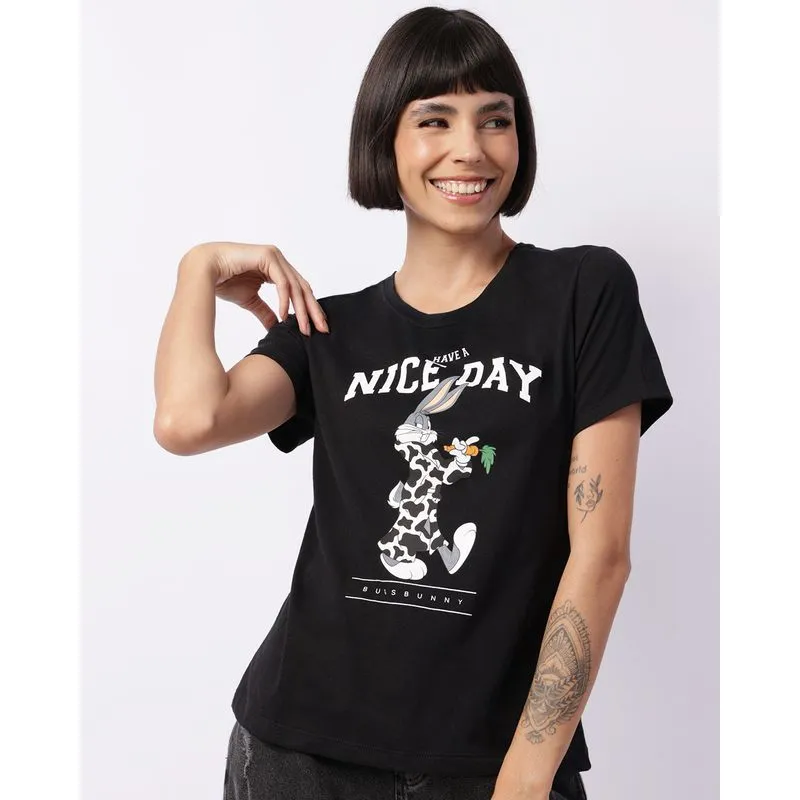 Camiseta Feminina Pernalonga Looney Tunes Manga Curta Preta GG