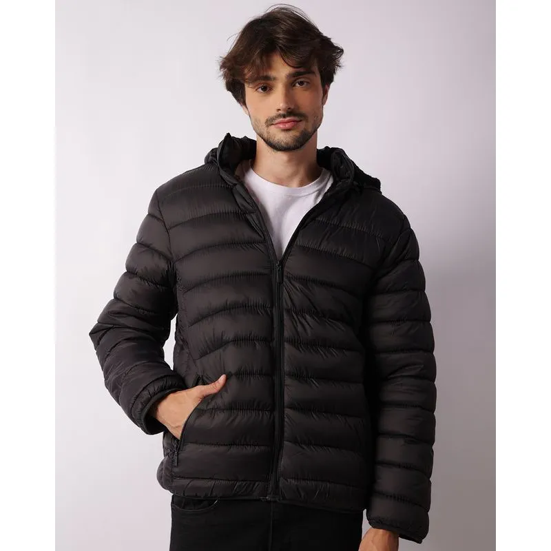 Jaqueta Masculina Puffer Peluciada Com Capuz Preta G