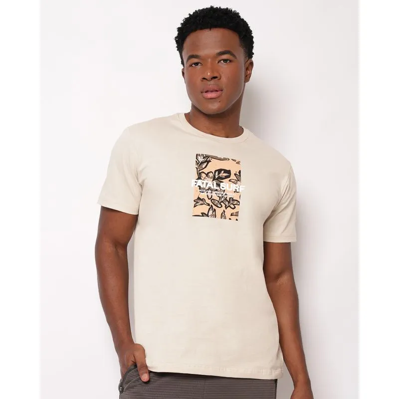 Camiseta Masculina Algodão Estampa Fatal Manga Curta Bege GG