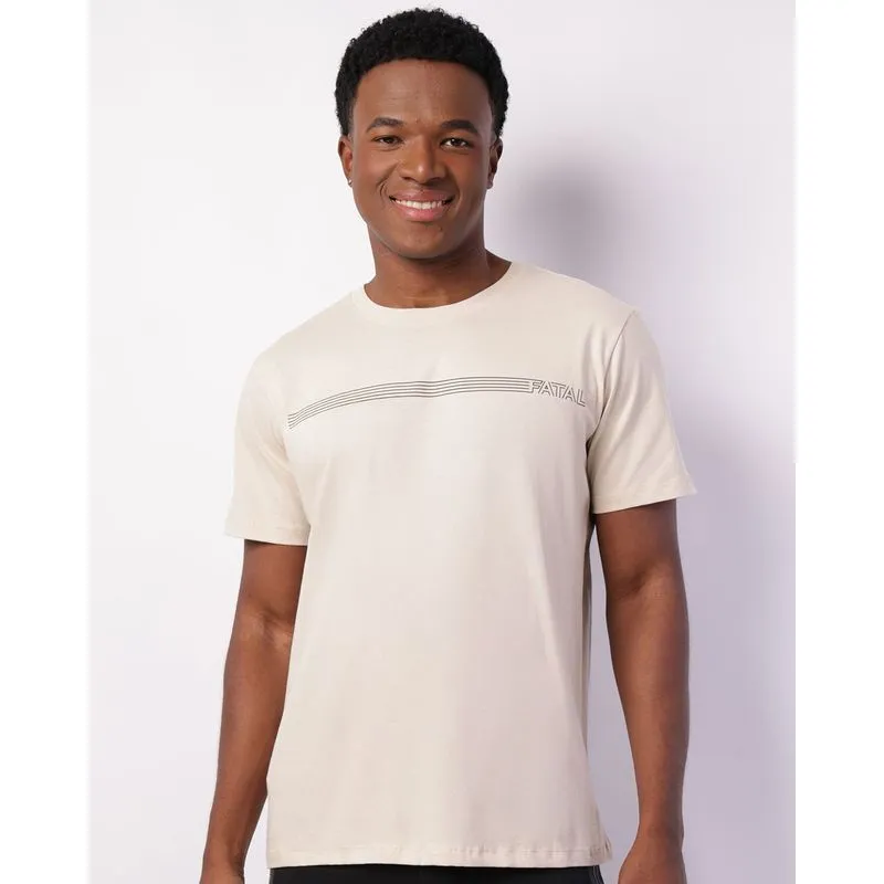 Camiseta Masculina Fatal com Estampa Manga Curta Bege M