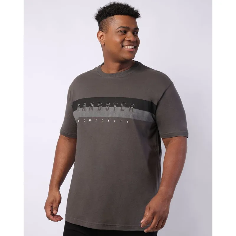 Camiseta Plus Size Masculina Gangster Manga Curta Cinza G3