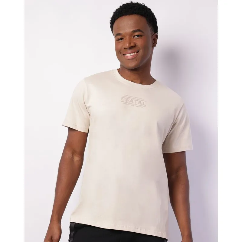 Camiseta Masculina Fatal Manga Curta com Estampa Bege GG