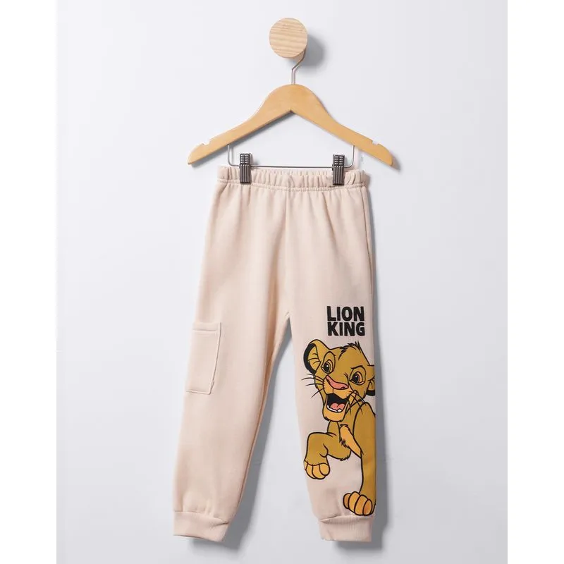 Calça Moletom Bebê Jogger Disney O Rei Leão Com Bolso Cargo Bege 3