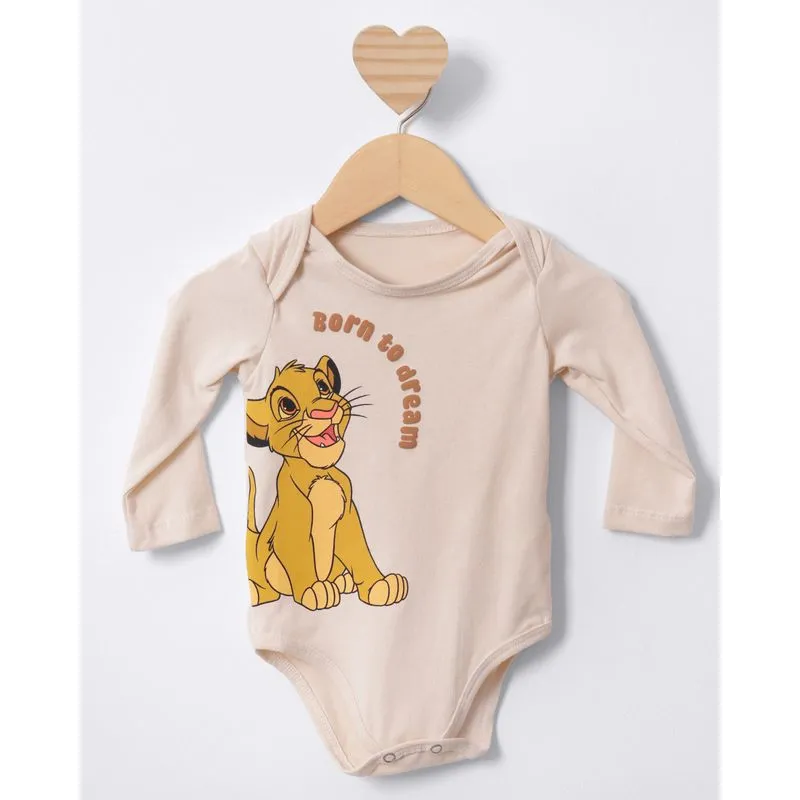 Body Bebê Manga Longa Disney Estampa Simba O Rei Leão Bege G