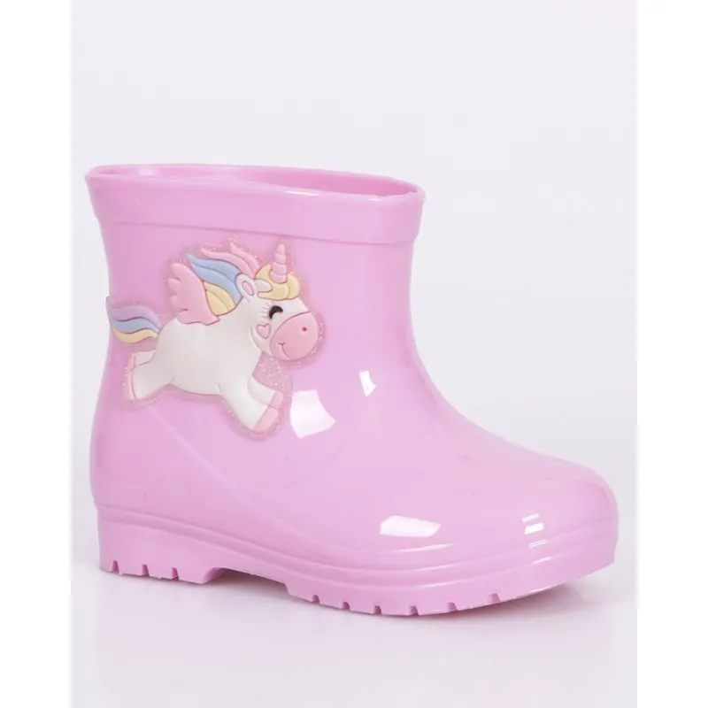 Bota Bebê Galochinha Com Aplicação Interativa Unicórnio Rosa 23/24