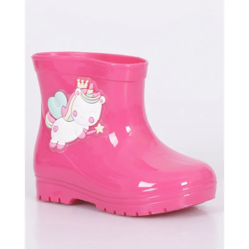 Bota Bebê Galochinha Com Aplicação Interativa Unicórnio Rosa 25/26