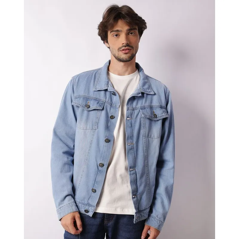 Jaqueta Jeans Masculina Com Estampa Emboss Azul G