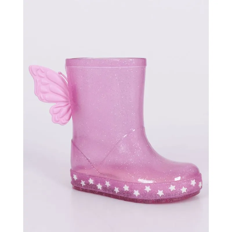 Bota Bebê Galocha Com Glitter Aplicação Interativa Borboletas Rosa 25/26